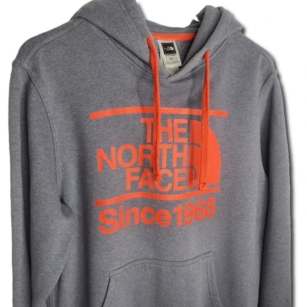 The‎ North Face Mens Gray Orange Graphic Hoodie Since 1968 Pullover Sweatshirt M